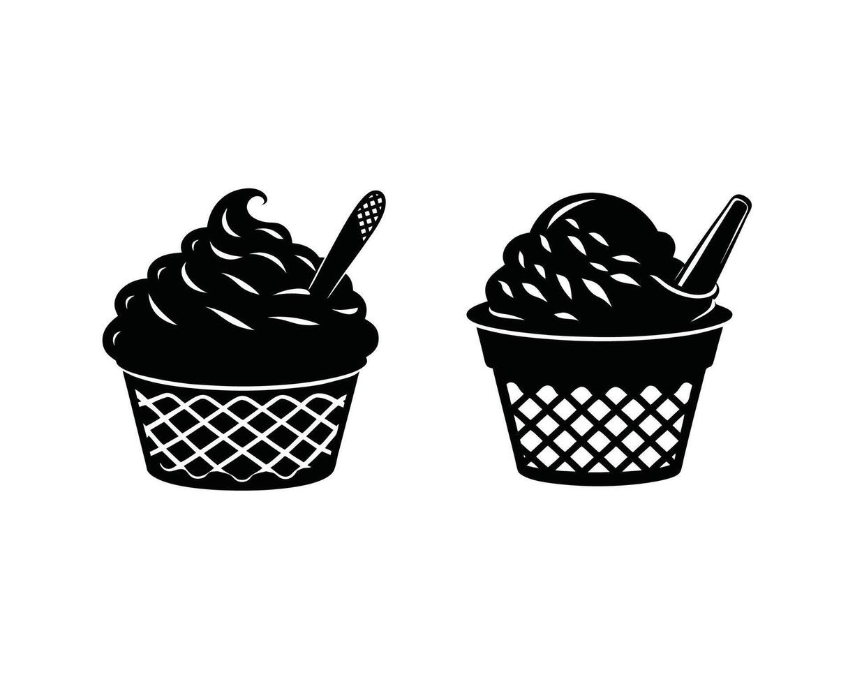 Two ice cream cup shilhouette design vector