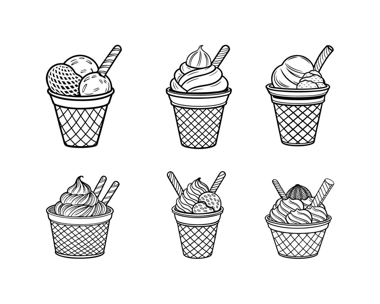 Ice-cream line art set illustration vector