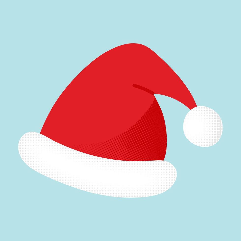 Red Santa hat with halftone texture. Christmas accessory in flat design. vector