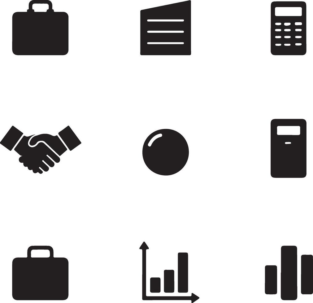 Business Icon Set Briefcase, Document, Calculator, Handshake, Globe, Graph vector