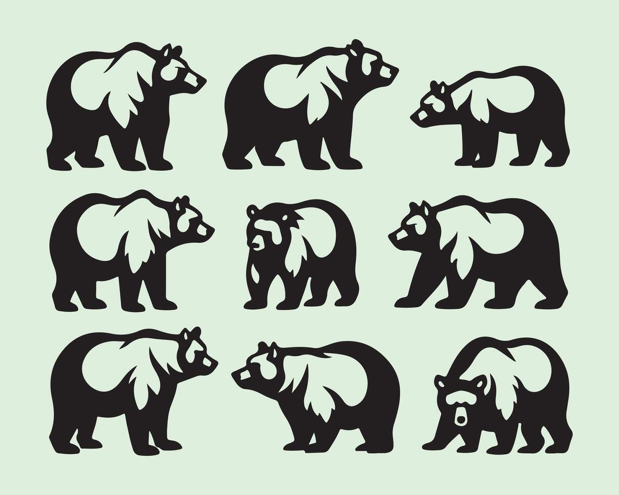 Bear Silhouettes in Various Poses vector