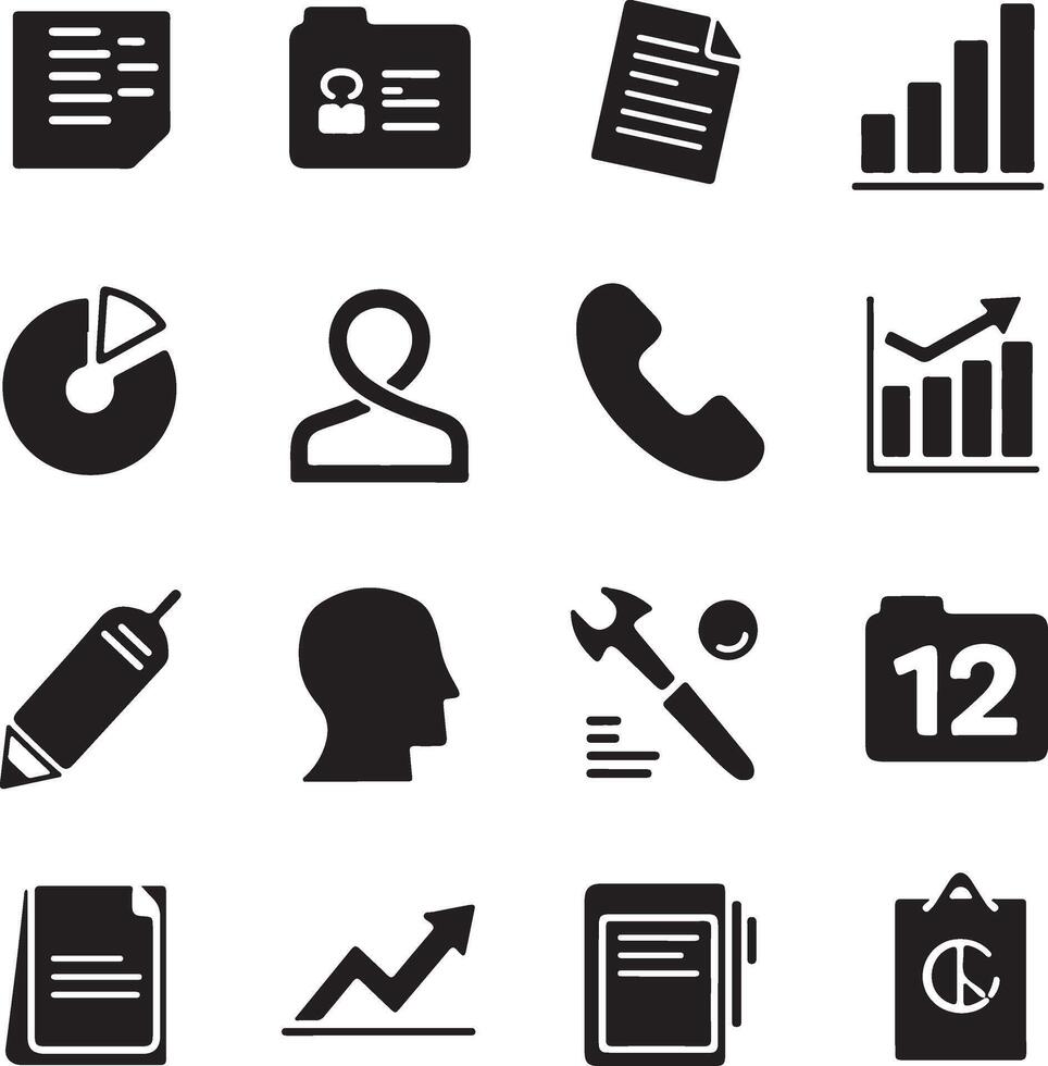 Black and White Business Icons Set for Website vector