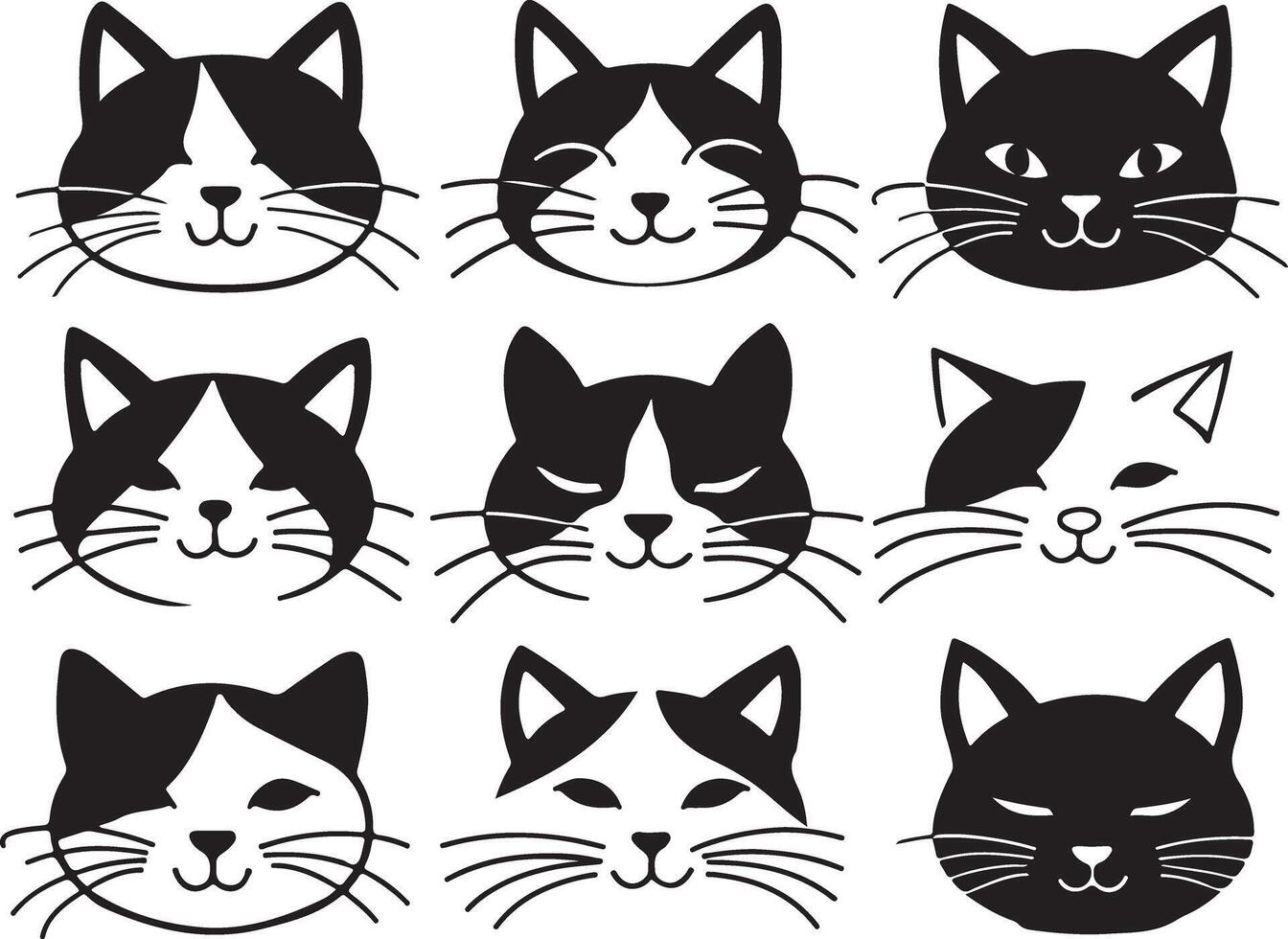 Illustration of nine cat faces vector