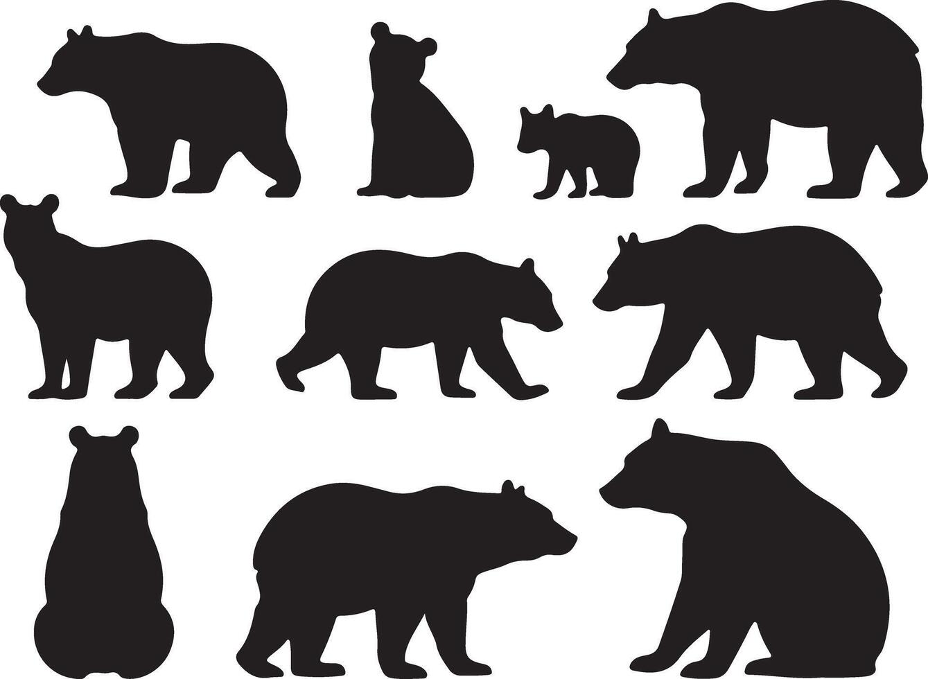 Black Bear Silhouettes Various Poses and Sizes vector