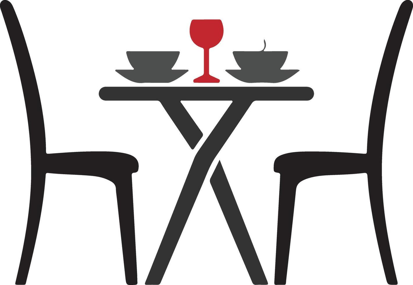 Simple Table Setting with Two Chairs and Wine Glass vector