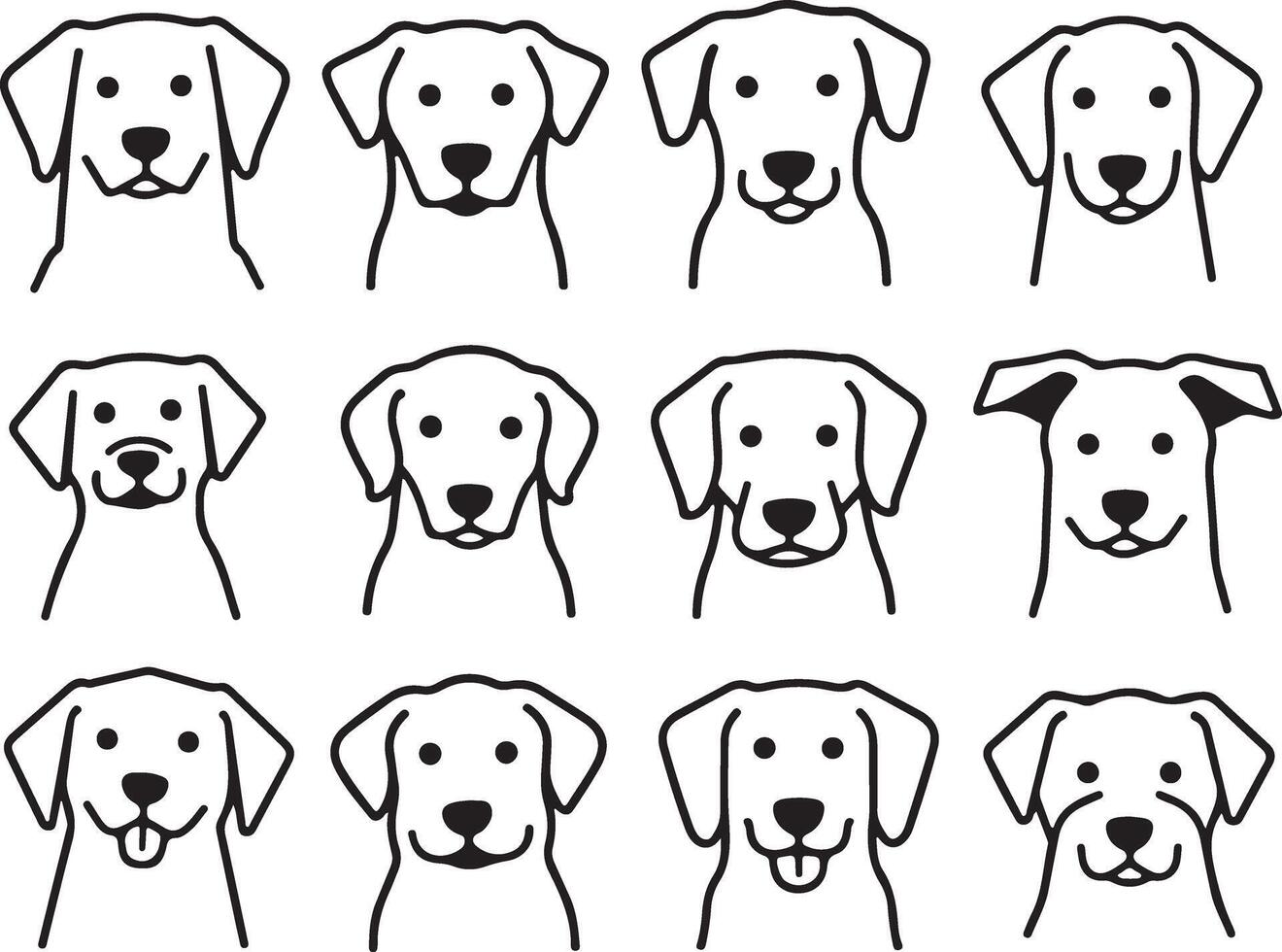 Cute Dog Portraits, Black White, Outline vector