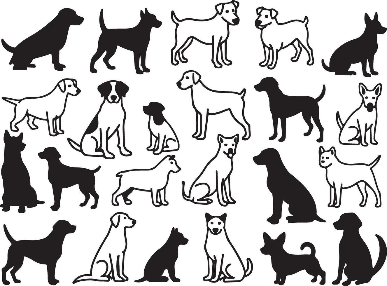 Dog Breed Silhouettes Collection of Canine Icons vector