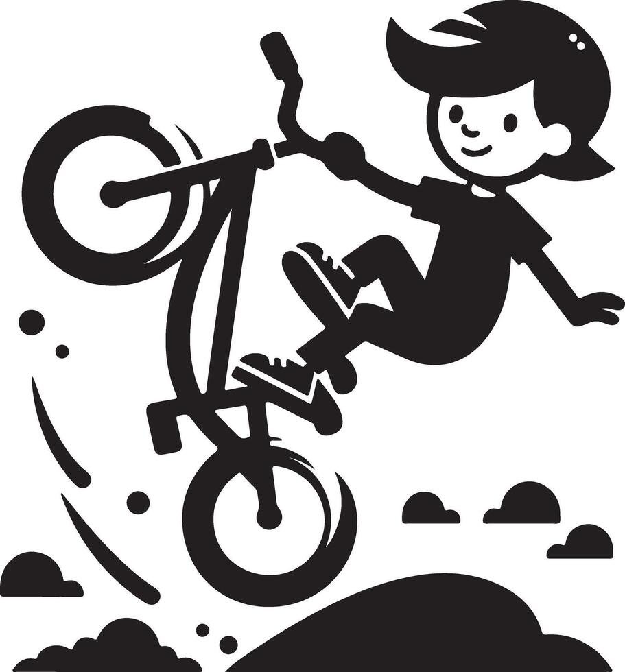 Boy Doing Bike Stunt Over Hill vector
