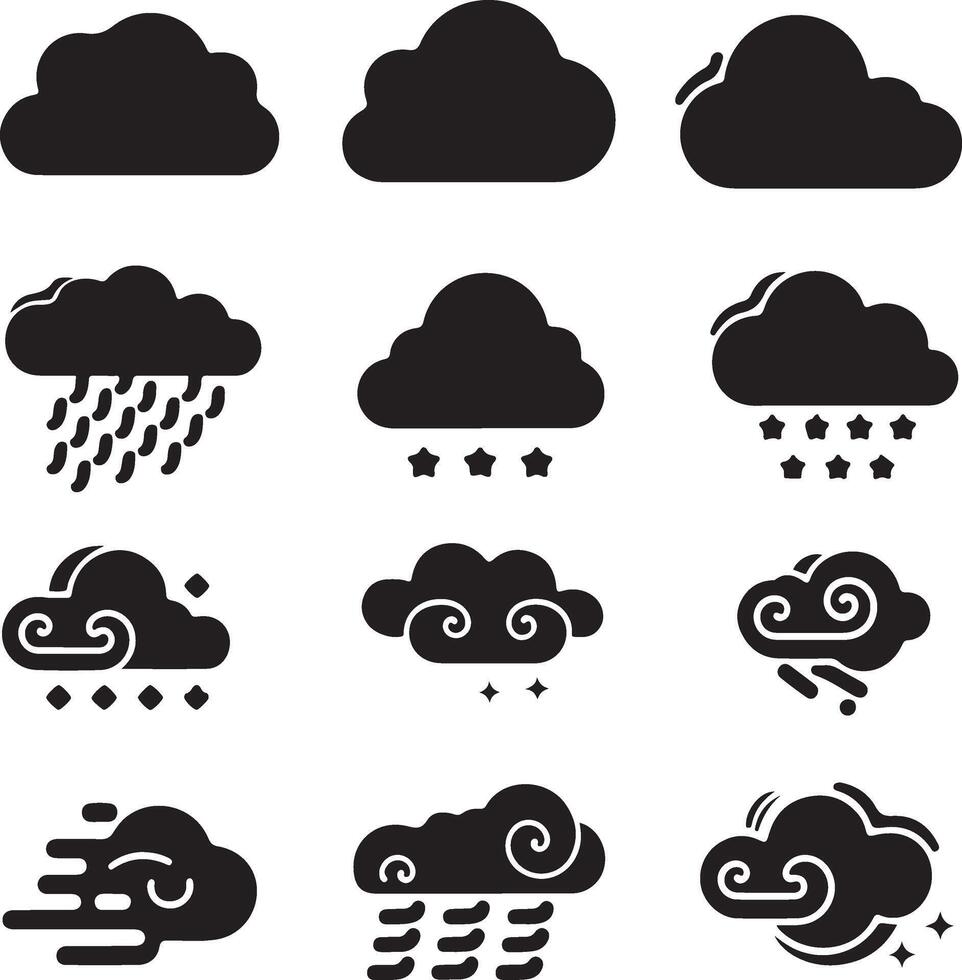 Cloud Icons Set Weather Rain Snow Wind vector
