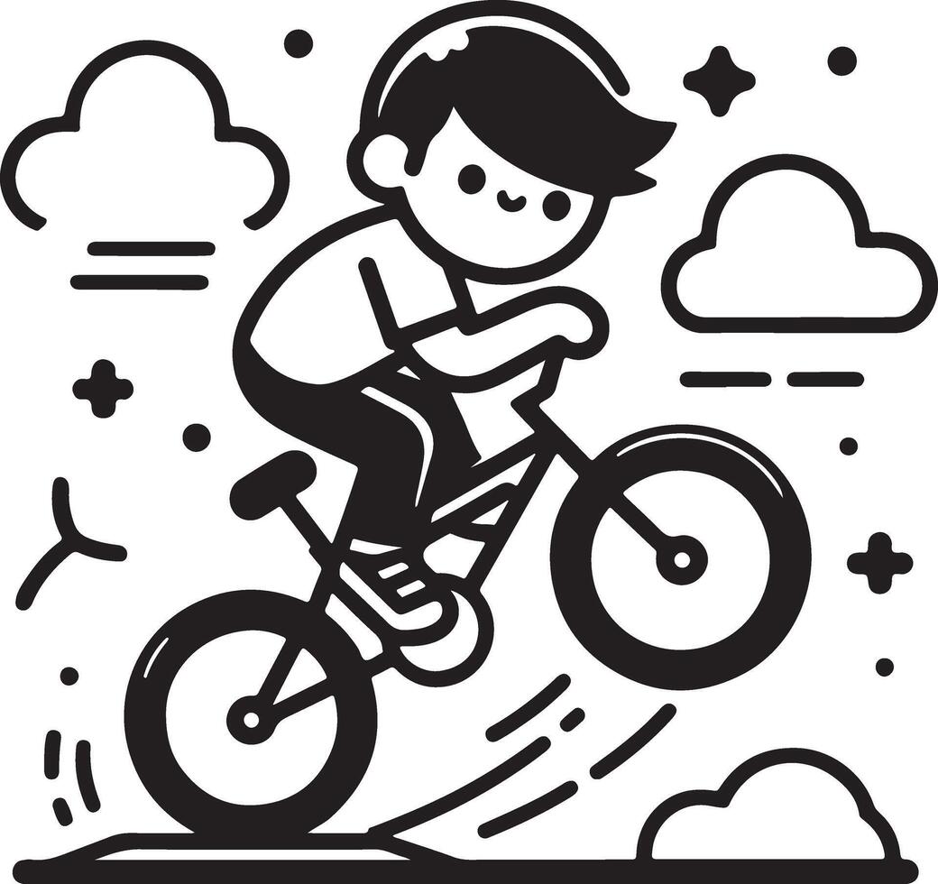 Smiling Boy Riding Bicycle on Sunny Day vector