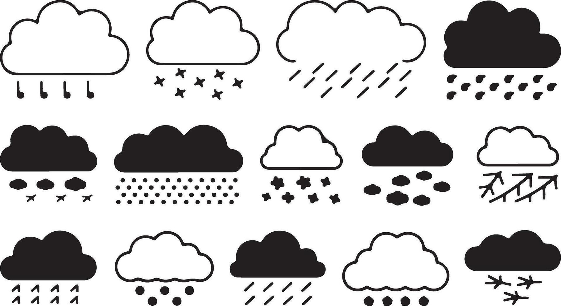 Cloud Weather Icons Set Black White Rain Snow Hail vector