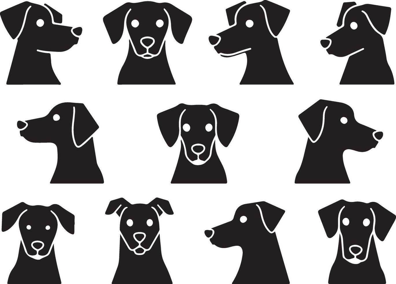 Dog Head Silhouettes, Canine Profile Views vector