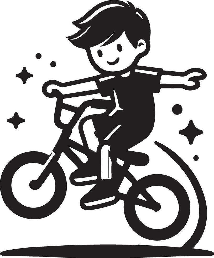 Boy Riding Bike With Sparkles And Smile vector
