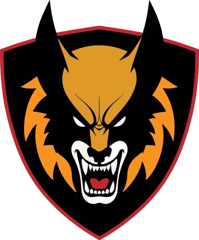 Angry Wolf Head Logo Design Shield Black vector