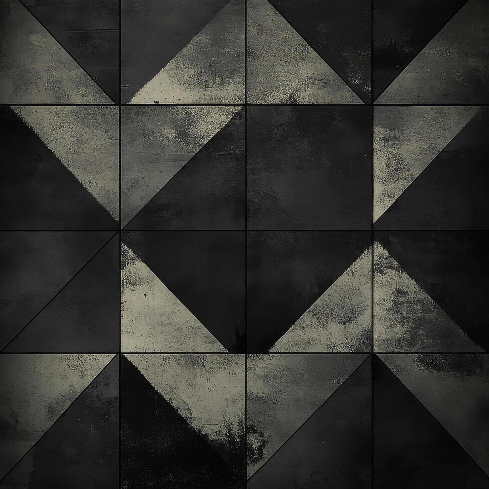 Abstract geometric pattern of dark textured tiles arranged in a modern design on a surface photo