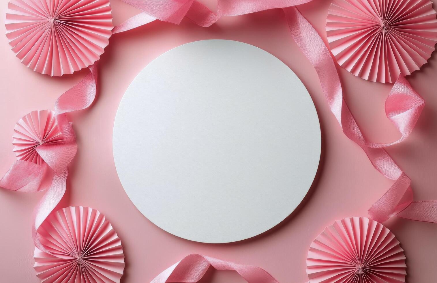 Decorative pink background with blank circle and ribbon for celebrations or invitations photo