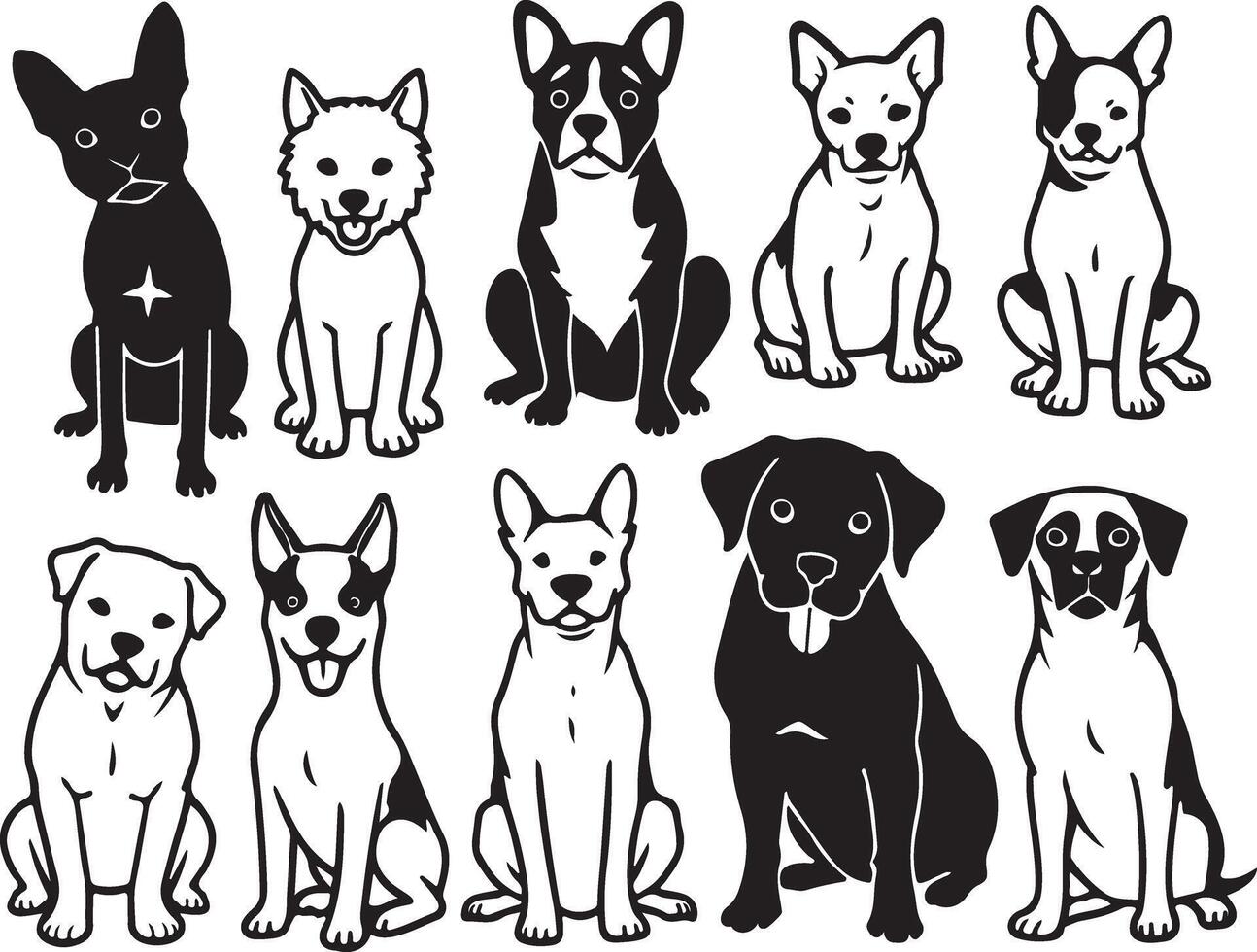 Black and White Dog Silhouettes Collection vector