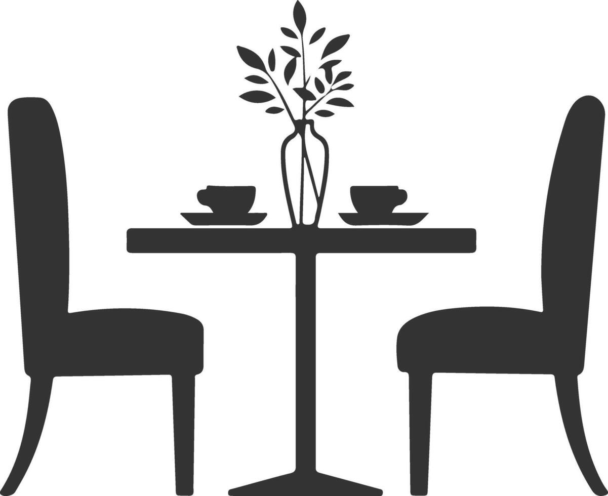 Silhouette Table Setting with Two Chairs and Flowers vector