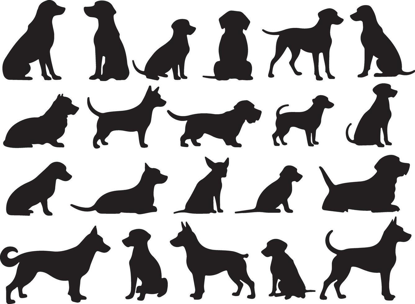 Dog Silhouettes Collection Various Poses Black White vector