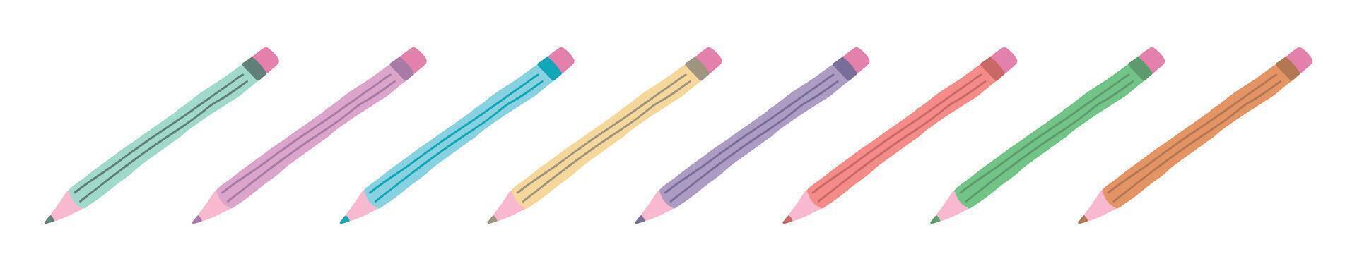 Set of Colorful Pencils Illustration Isolated on White Background. Concept of School Supplies, Writing Tools, Stationery Design. Simple and Minimalist Style for Education and Creativity. Print, icon vector