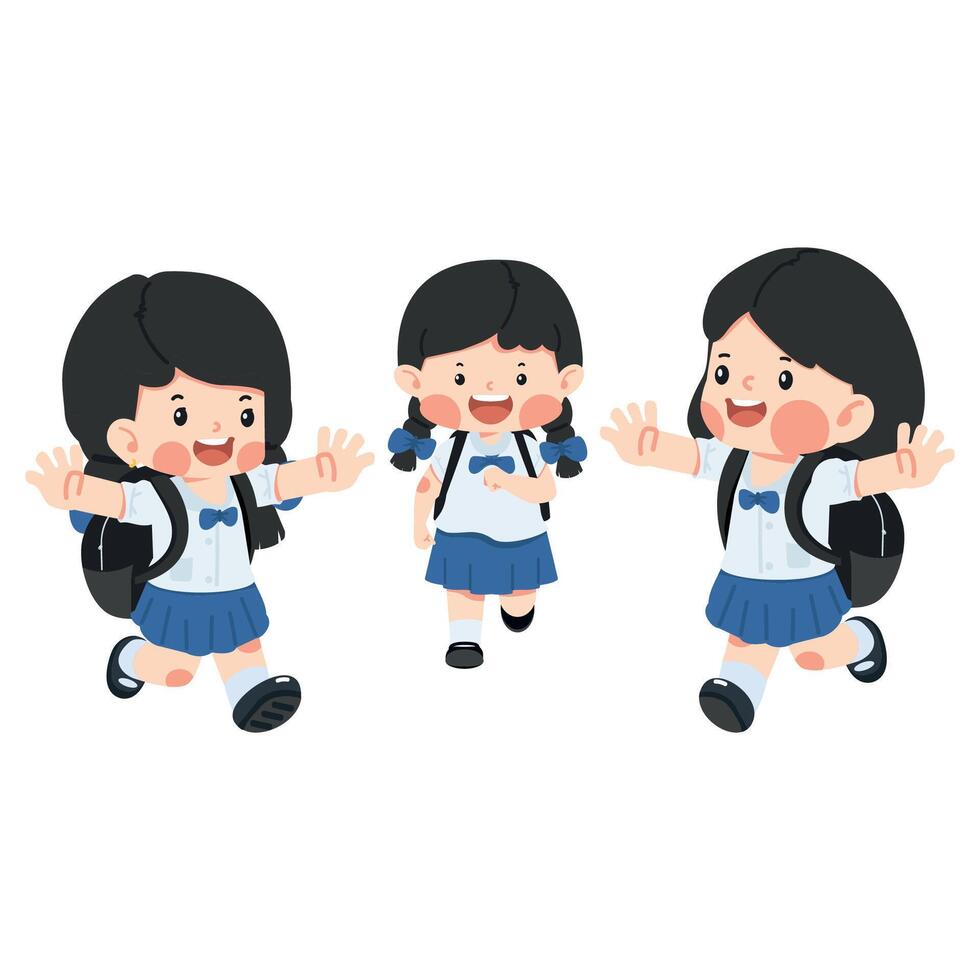 Happy schoolgirls going to school vector