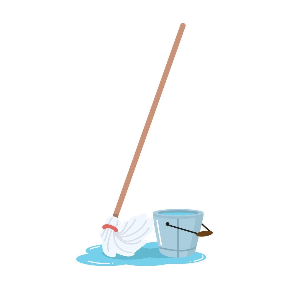 mop and bucket Cleaning equipment vector