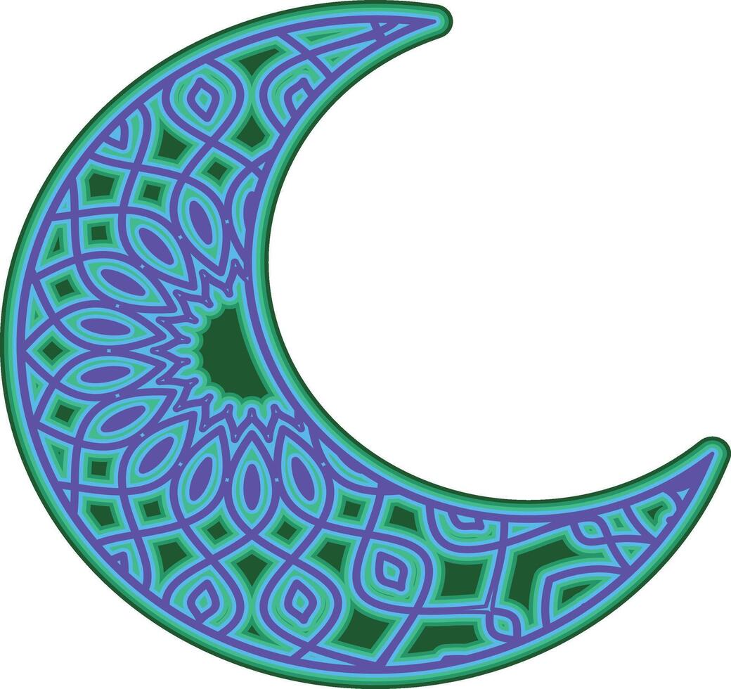 a crescent moon with a mandala art scroll inside vector