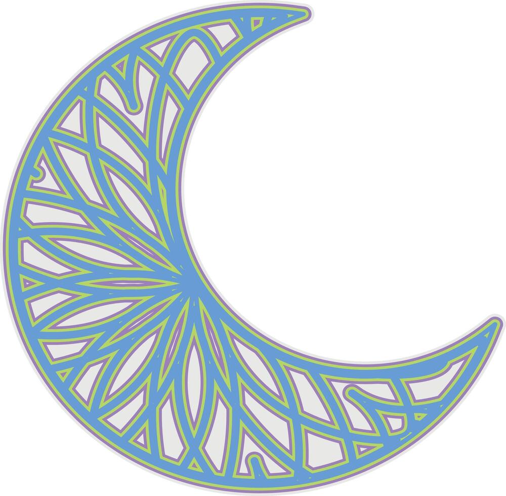 a crescent moon with a mandala art scroll inside vector