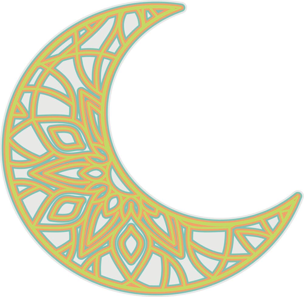 a crescent moon with a mandala art scroll inside vector