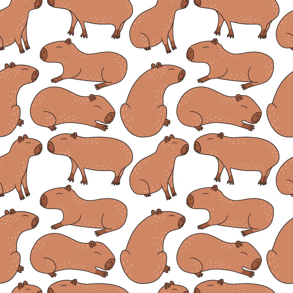 Capybara seamless pattern in flat style on white background. capybaras pattern vector