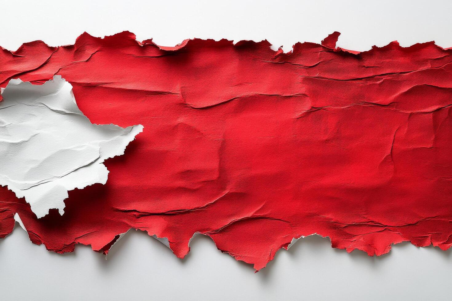 Torn red paper with a white patch revealing a textured background for creative design concepts photo