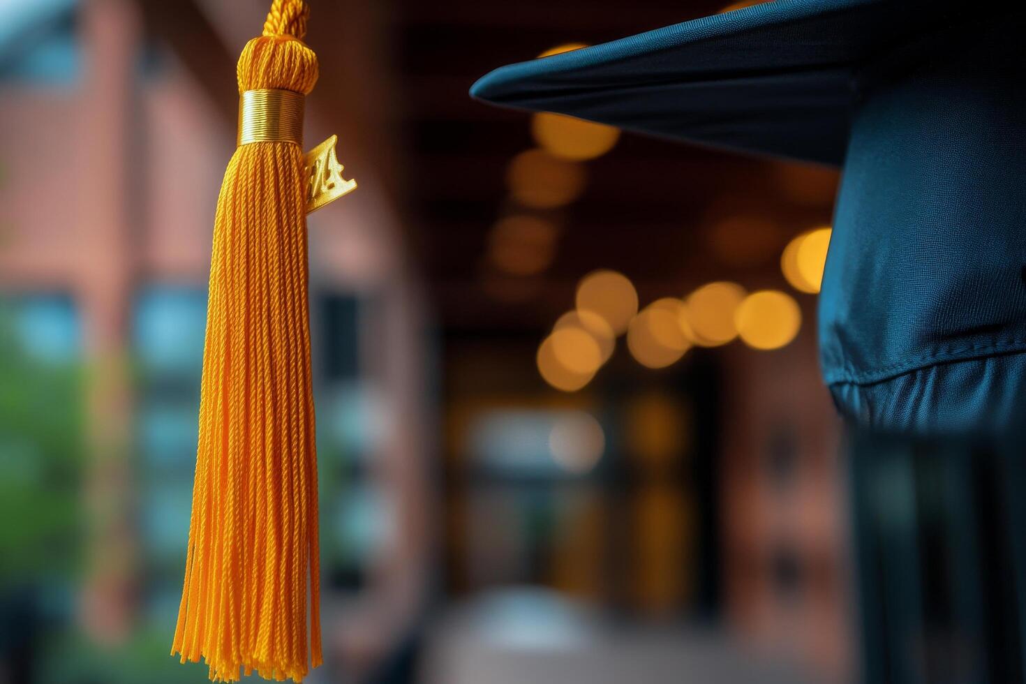 Graduation cap with tassel displaying year at a university ceremony in springtime photo