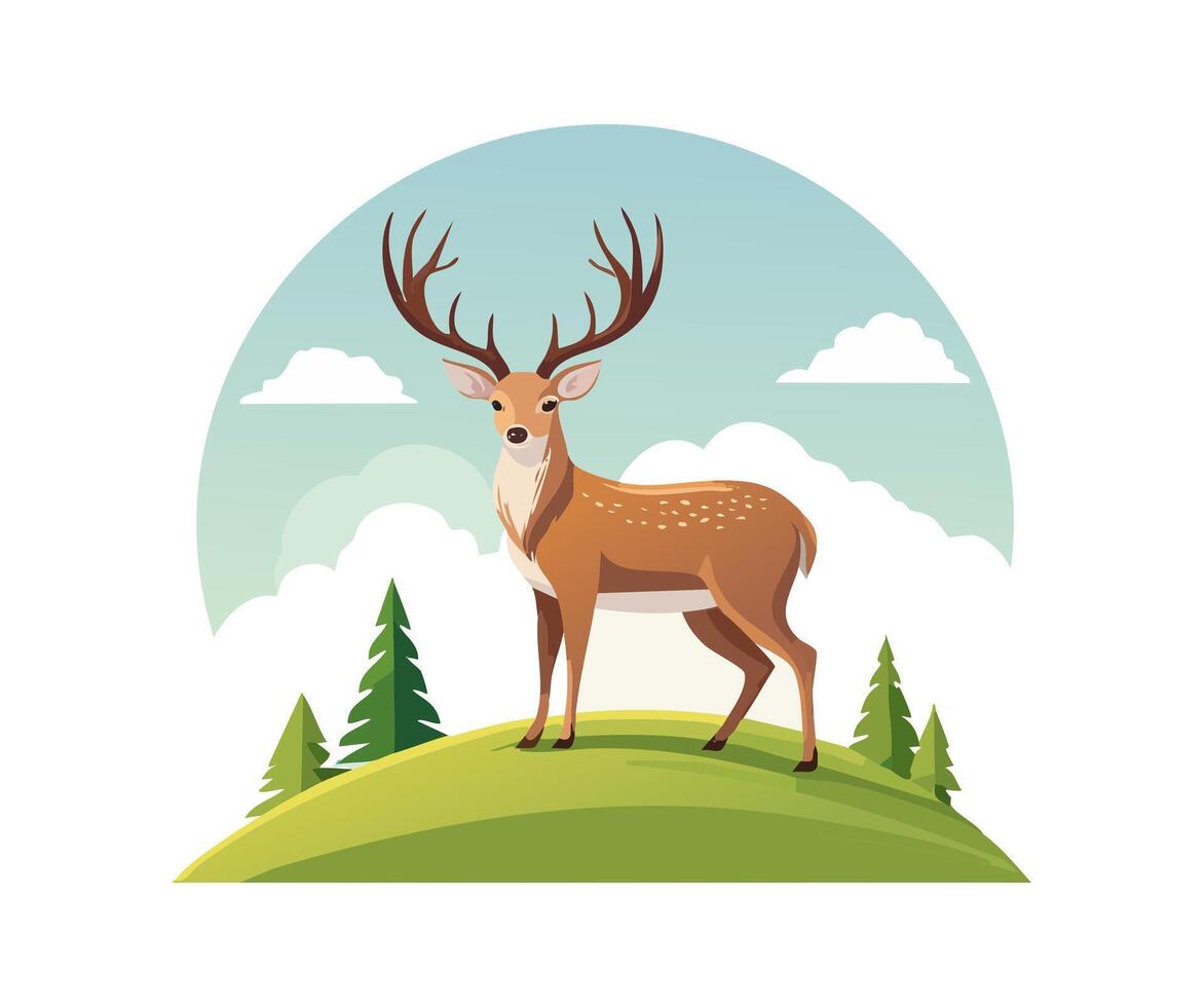 Deer standing on a misty hill vector
