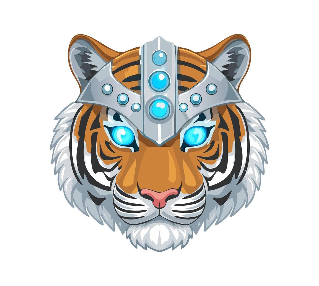tiger with metallic armor and glowing blue eyes vector