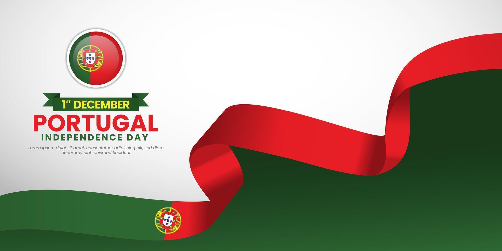 Portugal independence day celebration banner background with blank space and National Waving flag vector