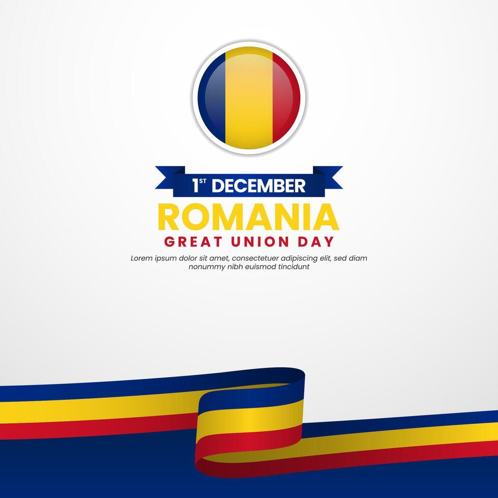 Romania Great Union Day 1 December waving ribbon flag social media post or banner vector