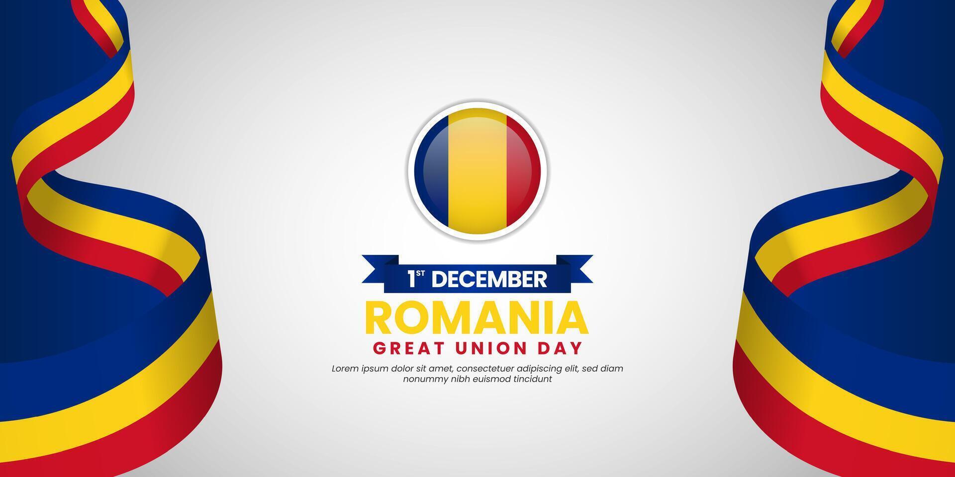 Romania Great Union Day 1 December background with national waving ribbon flag vector