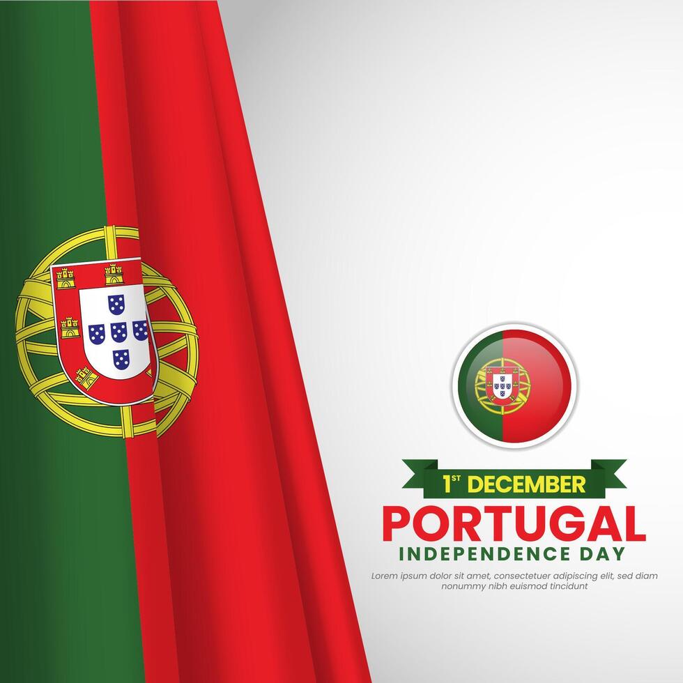 Portugal Realistic 3d Waving Flag Square Banner Background for Independence Day Concept Design vector