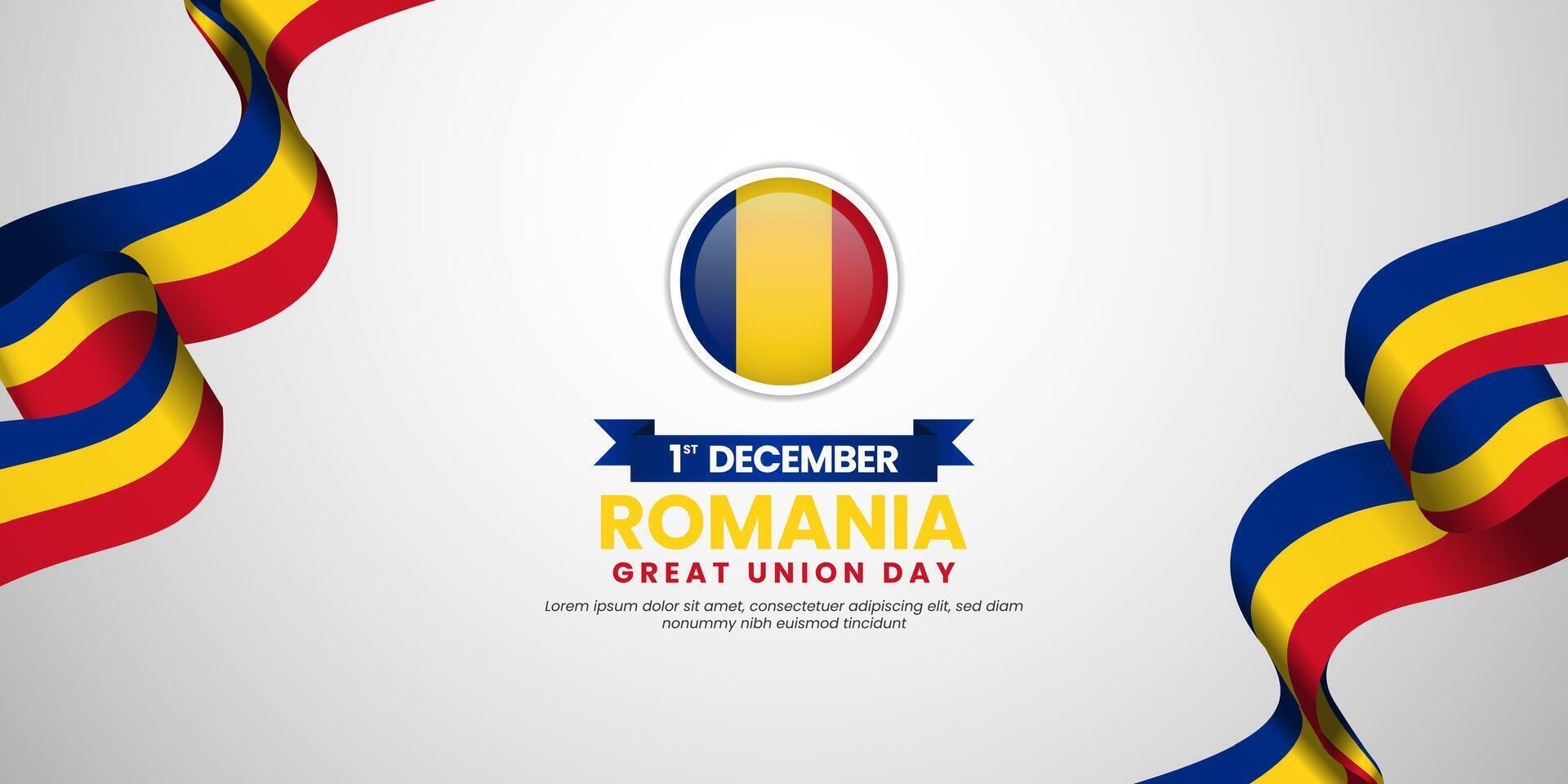 Romania Great Union Day Background Template Design Illustration with national waving ribbon flag vector