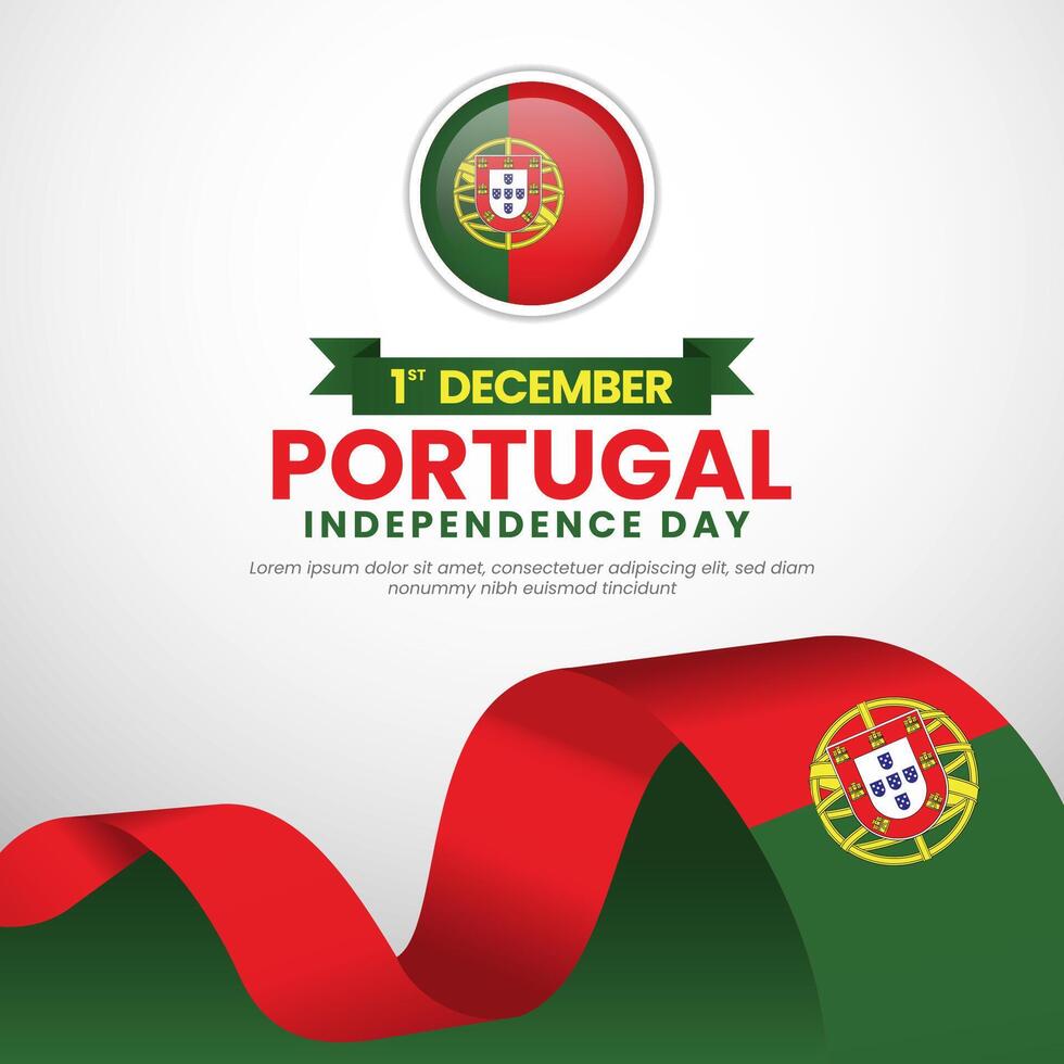 Portugal independence day celebration banner background with waving ribbon flag and blank space vector