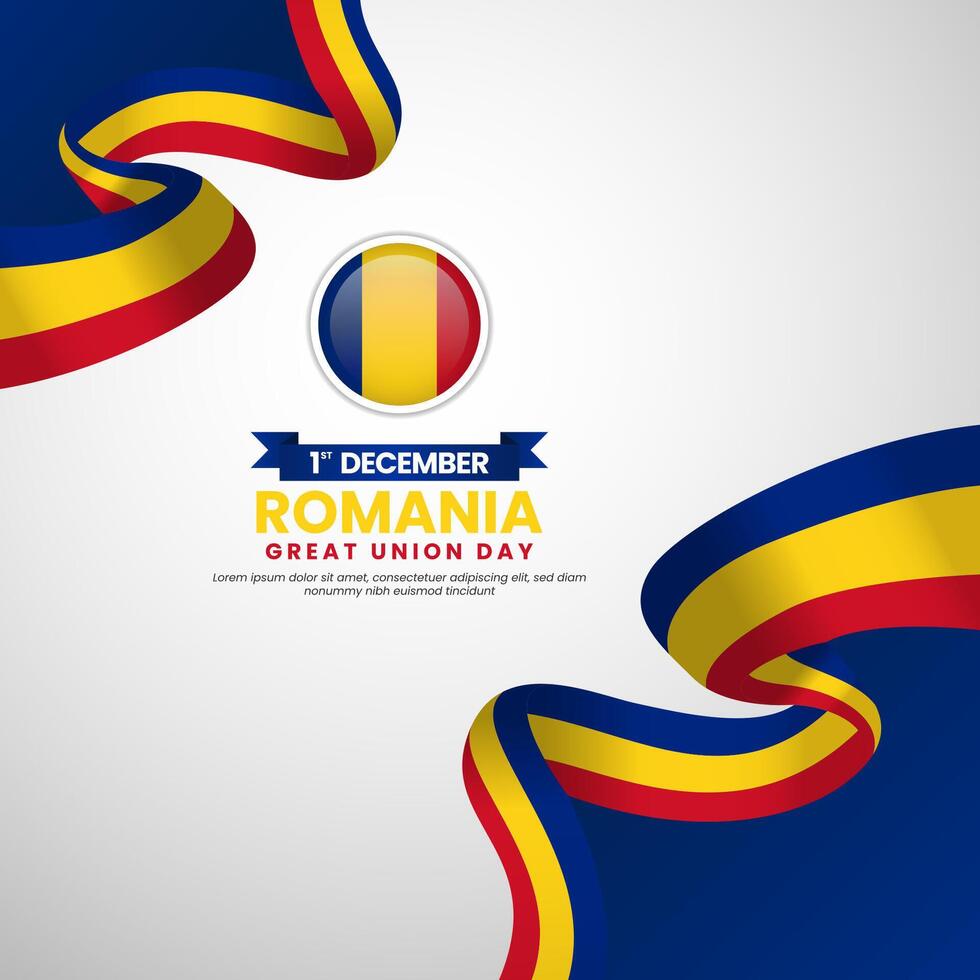 Romania Great Union Day 1 December waving ribbon flag social media post or banner vector