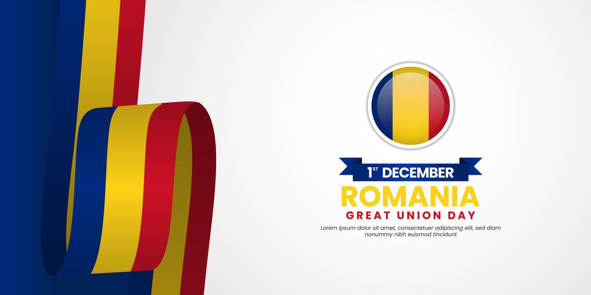 Romania Great Union Day Background Template Design Illustration with national waving ribbon flag vector