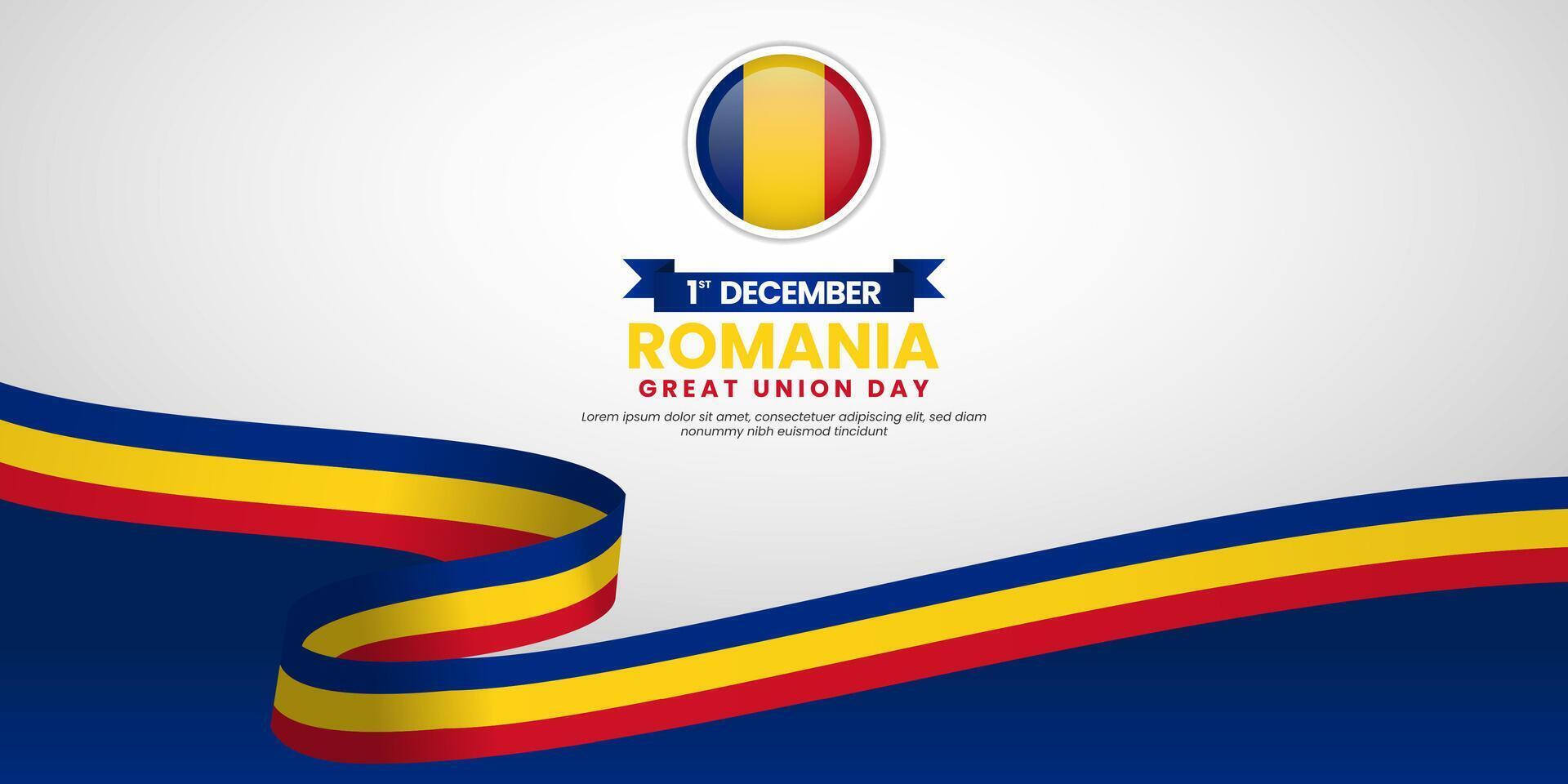 Romania Great Union Day 1 December background with national waving ribbon flag vector