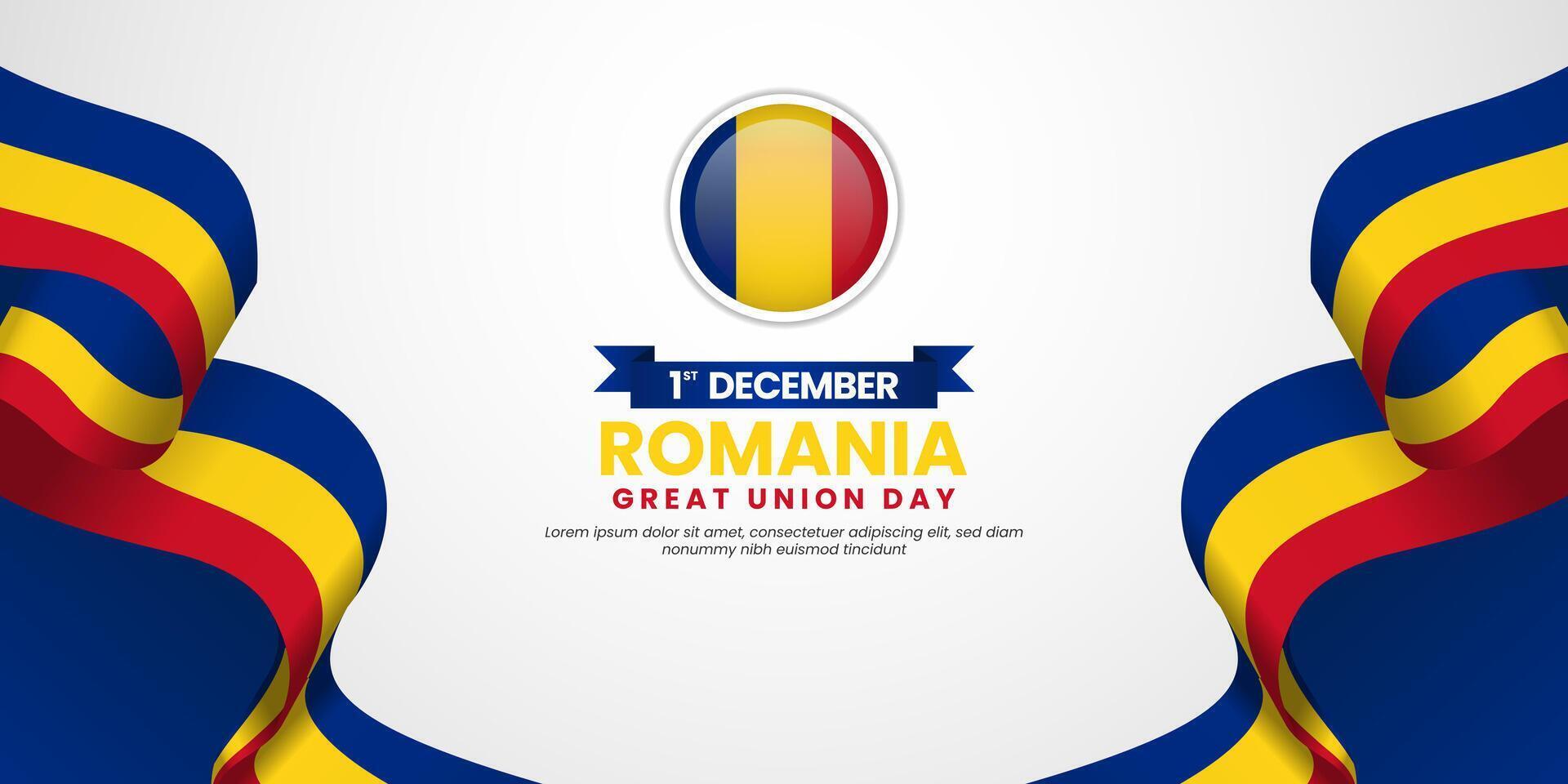 Romania Great Union Day Background Template Design Illustration with national waving ribbon flag vector