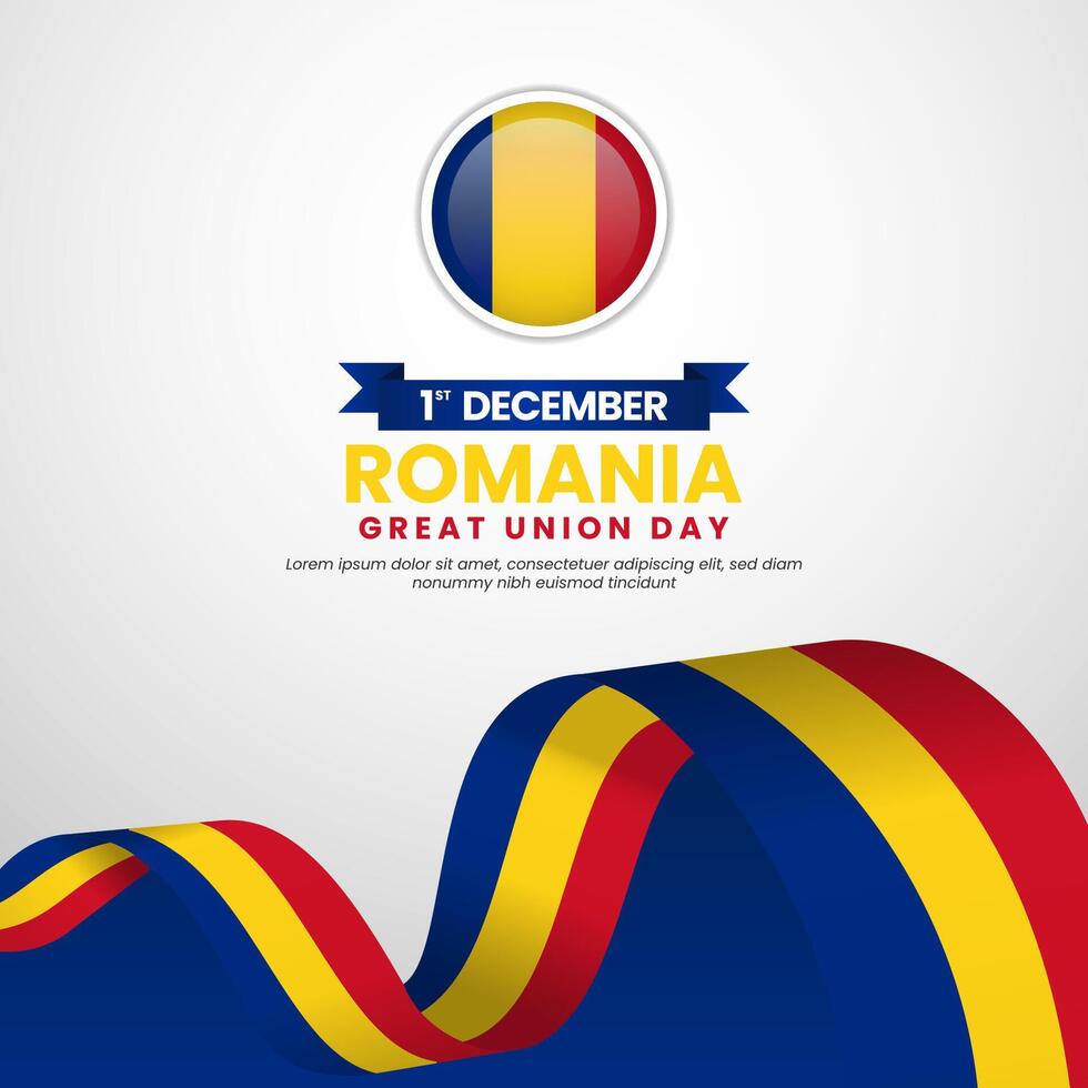 Romania Great Union Day 1 December waving ribbon flag social media post or banner vector