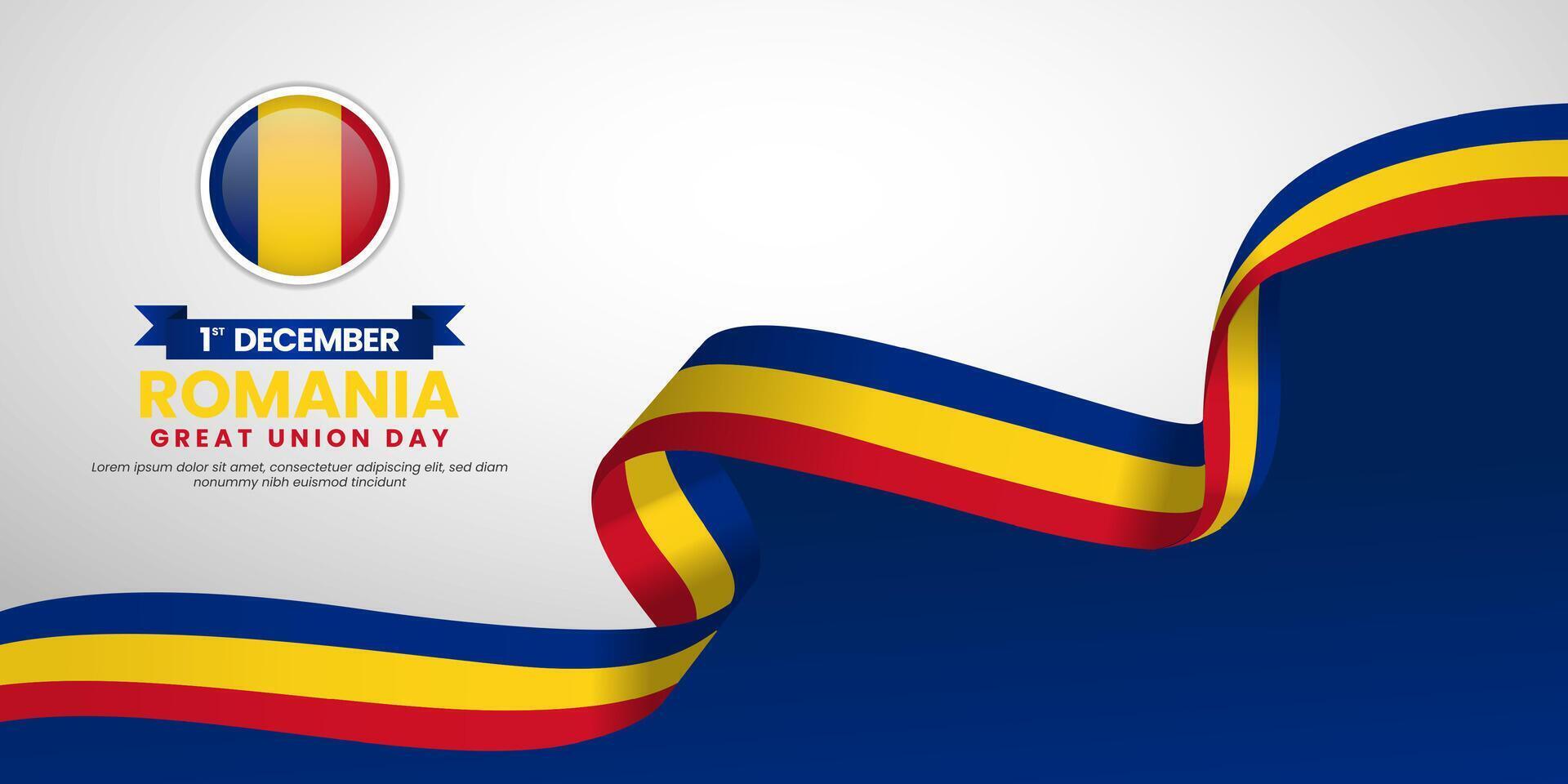 Romania Great Union Day 1 December background with national waving ribbon flag vector