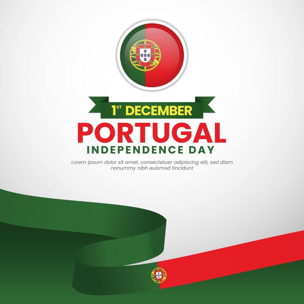 Portugal independence day celebration banner background with waving ribbon flag and blank space vector