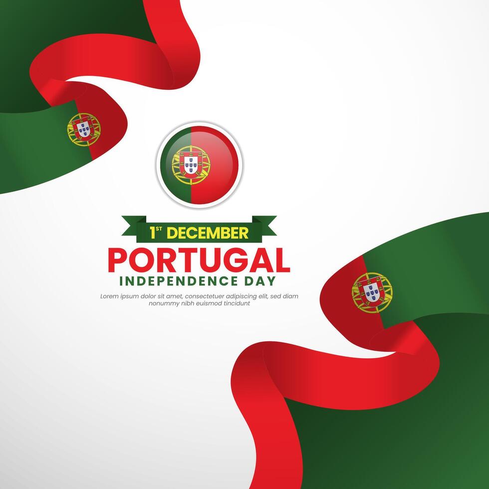 Portugal independence day celebration banner background with waving ribbon flag and blank space vector