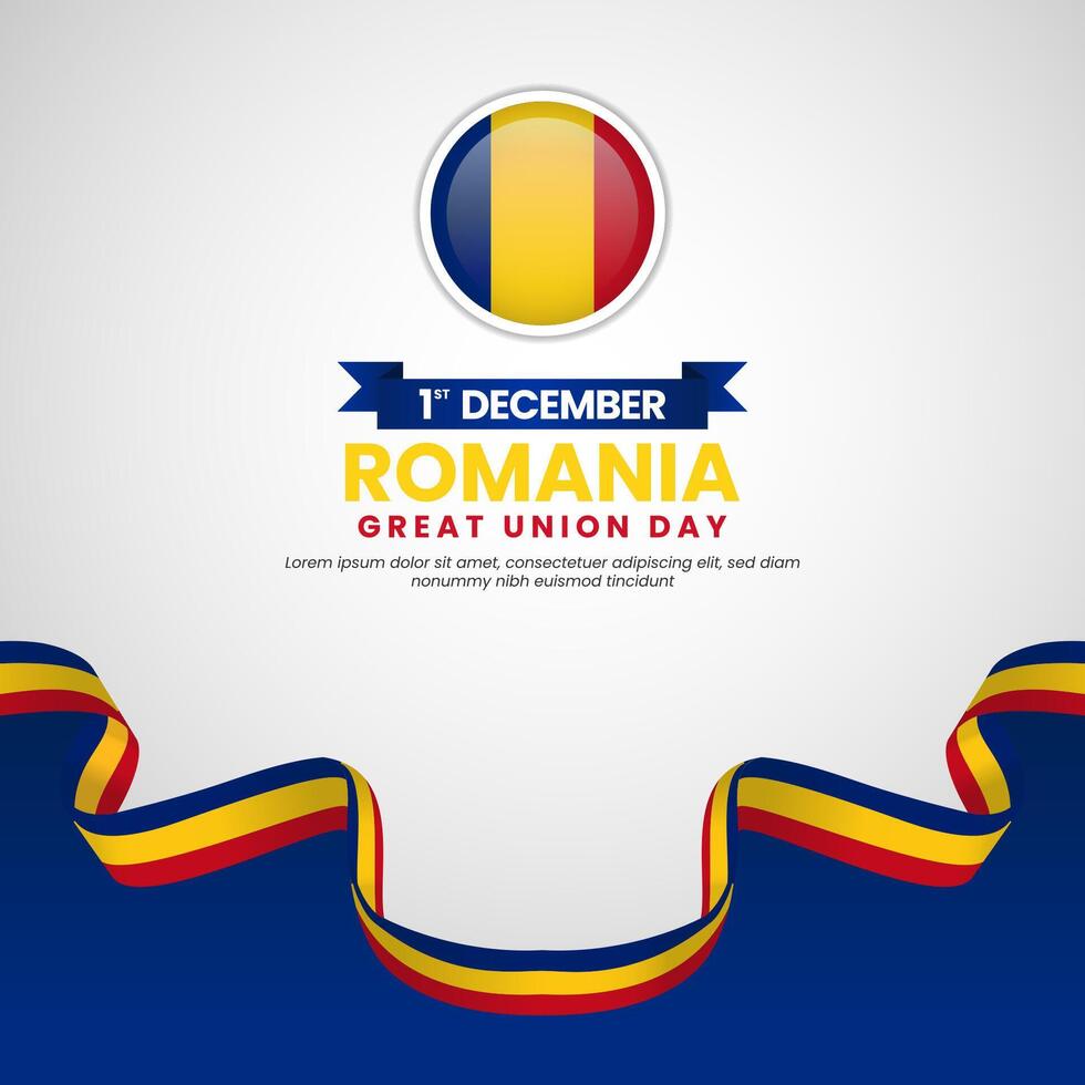 Romania Great Union Day 1 December waving ribbon flag social media post or banner vector