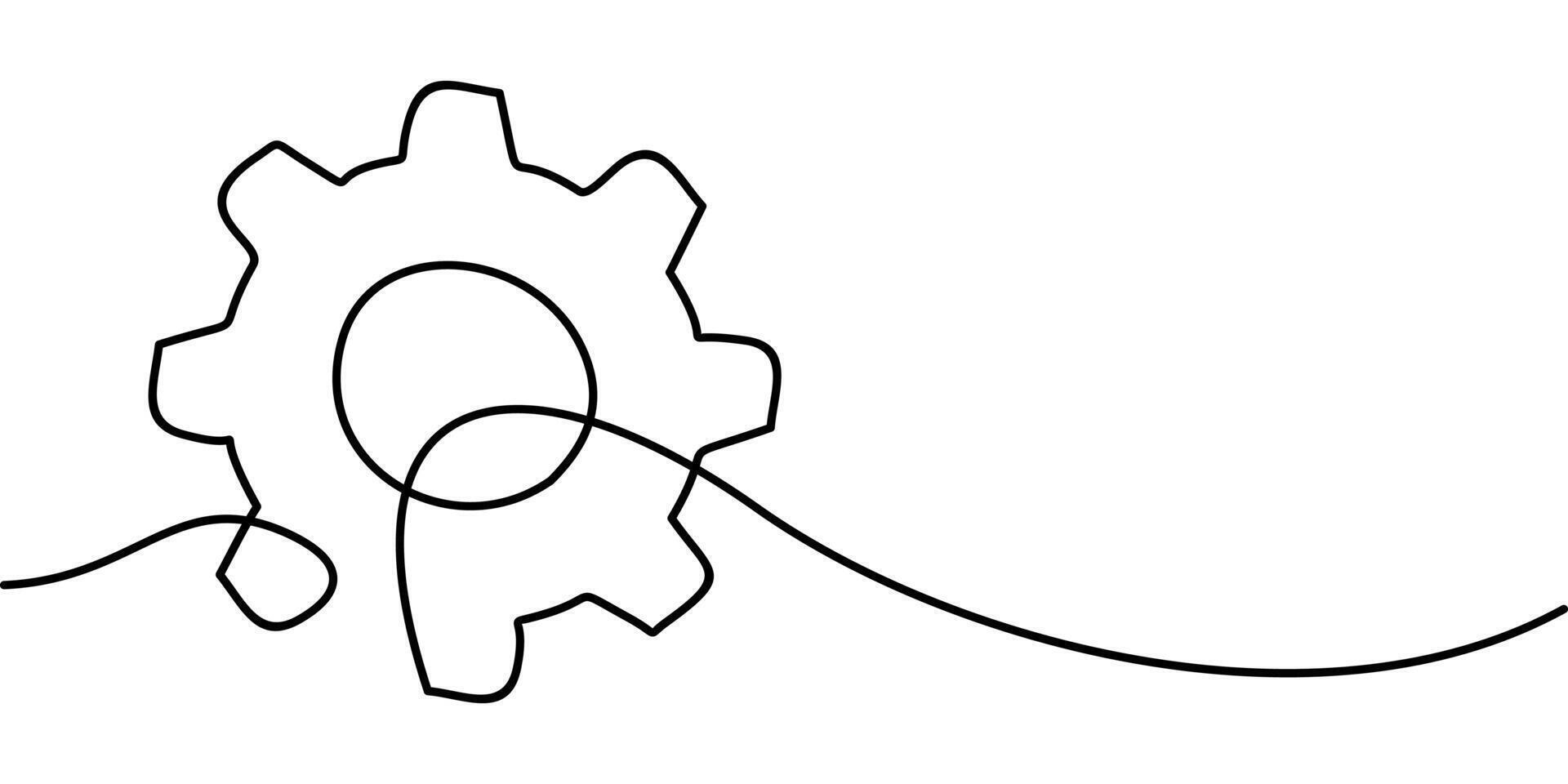 continuous line drawing of gear settings symbol. abstract line art illustration vector